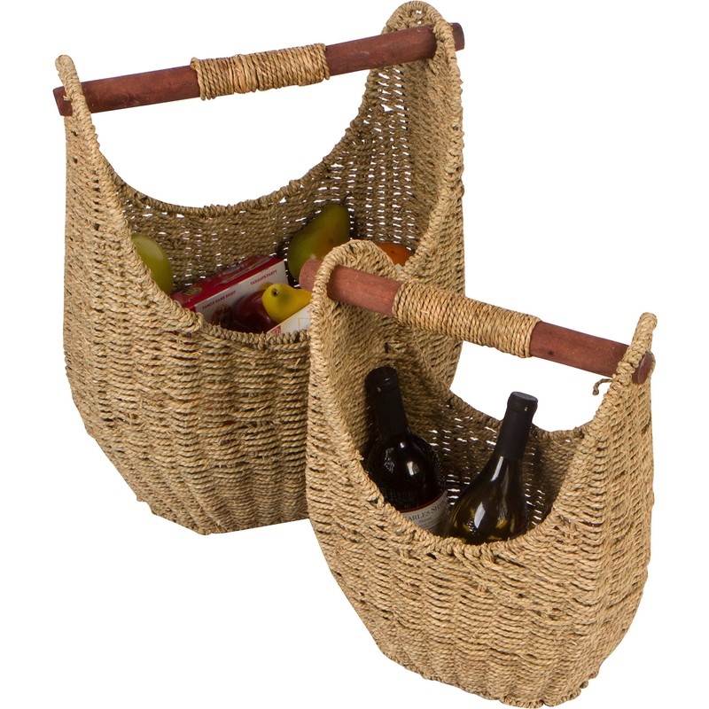 Trademark Innovations 12.2" & 9.4" Seagrass Baskets with Wooden Handles
