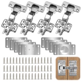 Cabinet Door Hinge Repair Kit, 4 Pieces Cabinet and Furniture Hinges Inside, 8 Pieces Stainless Steel Hinge Repair Plate with 48 Screws, Pot Hinge Hinge for Cabinet Doors, for Wooden Furniture