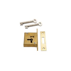 Full Mortise Lock Full Mortise Cabinet Furniture Lock Premium Quality Made of Heavy Duty Brass - Antique Lock - with Cast Brass Strike Plate - with 2 Keys - Drawer Locks and Left-Hand Doors
