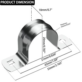AKIHISA Pipe Clamps, 10 Pcs U Tube Strap Clamp, 304 Stainless Steel 2 Hole Pipe Bracket, ID 7/9Inch(20mm)