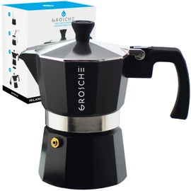 GROSCHE Milano Stovetop Espresso Maker Moka Pot 3 espresso Cup - 5 oz, Black - Cuban Coffee Maker Stove top coffee maker Moka Italian espresso greca coffee maker brewer percolator
