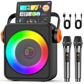 Karaoke Machine with 2 Microphones, Portable Bluetooth 5.3 Karaoke Speaker for Adults, PA System with Echo Adjustment for Outdoor Events, Gatherings and Parties, Stage Subwoofers (80W)
