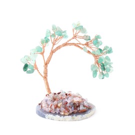 Natural Green Aventurine Healing Crystal Money Tree Handmade Wire Wrapped on Natural Agate Slice Base Gemstone Yoga Feng Shui Trees Home Decor for Mom Mothers Day