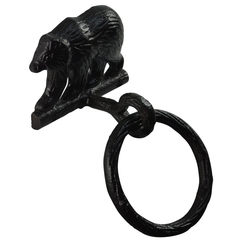 Treasure Gurus Black Metal Wall Mount Bear Kitchen/Bath Towel Ring