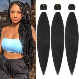 Dilekay 28 Inch Braiding Hair Pre Stretched 3 Packs Black Braiding Hair Professional Soft Yaki Texture 1B EZ Braid Pre Stretched Braiding Hair Extensions Hot Water Setting Braids Hair for Braiding