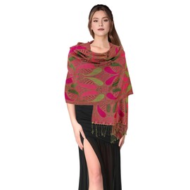 PASKMLNA Reversible Paisley Pashmina Shawl Wrap Elegant Colors (A18-20 Hotpink-olive)