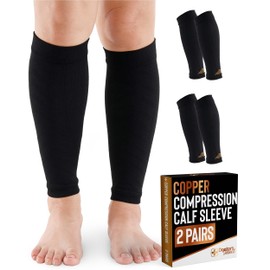 Doctor's Select 2 Pairs Copper Calf Compression Sleeve - Compression Calf Sleeves Men, Compression Sleeves for Men Leg, Shin Splint Compression Sleeve, Black with Copper