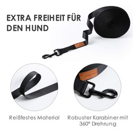 Looxmeer Recall Lead For Dogs, Robust Training Lead with Storage Bag, Hand Strap and D Ring Lobster Clasp, 3 m / 5 m / 10 m / 15 m / 20 m / 25 m / 30 m, Black and Neon Yellow