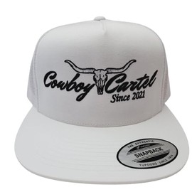 Cowboy Cartel Trucker Mesh Snapback Flat Bill Hat Cap White Direct Embroidered