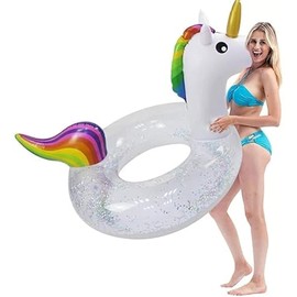 JUNBAOYYDS Anillo de natación Inflable de Unicornio, Flotador para Piscina, Juguete de Agua Inflable, Anillo de natación Transparente, para Adultos,  
