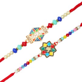 Set of 2 Rakhi for Brother Rakhi Thread bracelets for Bhabhi Bhaiya and Bhatiji veera Diwali Bhaidooj Rakhi Set Dora Bracelet Kalwa with gift Pack for Brother Sister Indian Traditional Festival