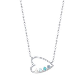 EVE'S ADDICTION Silver Custom Petite Open Heart Pendant 4 Simulated Stone - Gifts for Mom