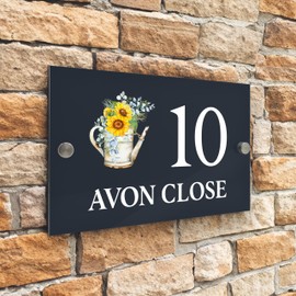 Badgemaster Modern Anthracite House Number Sign Plaque Stainless Steel Standoffs 20cm x 13cm Sunflower Bucket