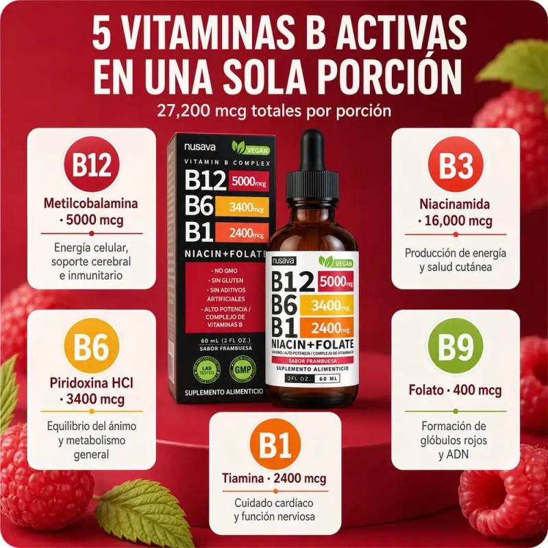 Elfleaf Nusava Vitamina B12,b6 Y B1 Gotas Liquidas 60ml, Complejo