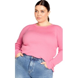 City Chic Women's Plus Size 70's Stripe Sweater, Candy Pink, 22