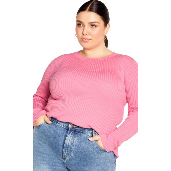 City Chic Women's Plus Size 70's Stripe Sweater, Candy Pink,
