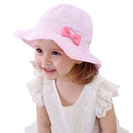 Baby Girl Floppy Sun Hat Breathable Infant Toddler Striped Bow Summer Cotton Cap UPF 50+ Sun Protection