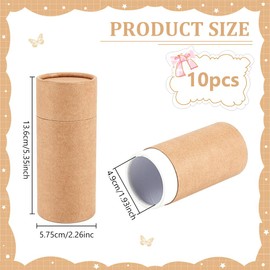 BENECREAT 10PCS 100ml/ 3.5oz Kraft Paperboard Tubes Round Kraft Paper Containers for Pencils Tea Caddy Coffee Cosmetic Crafts Gift Packaging, Light Khaki