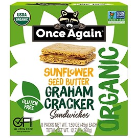 Once Again Sunflower Butter Graham Cracker Sandwiches - Organic & Gluten Free, Non-GMO - Gluten Free Certified, Vegan, Kosher - Box of 8 Sandwich Packs