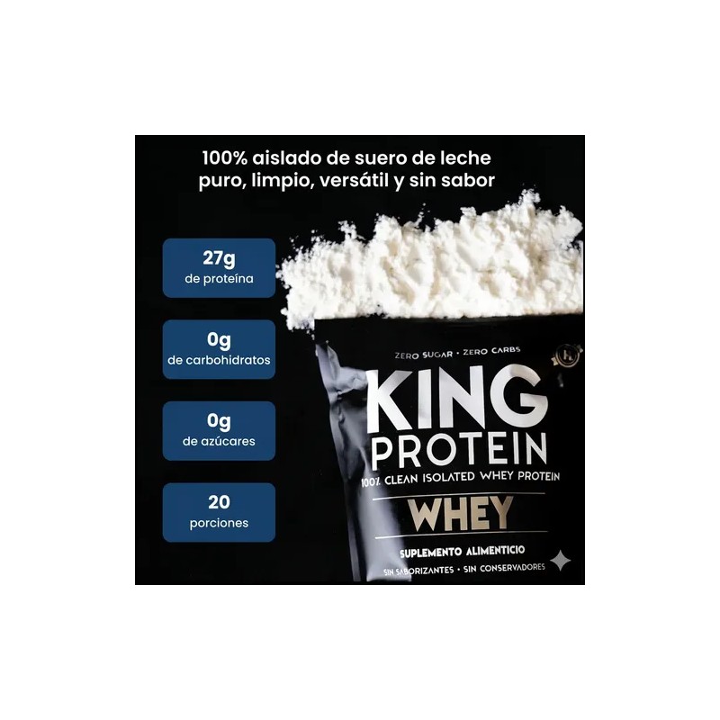 King Protein Whey 600g Aislado Sin Lactosa Sin Sabor Sin