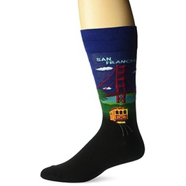 Hot Sox Men's Travel Series Novelty Fashion Casual Crew Socks, Golden Gate Bridge (Dark Blue), Shoe Size: 6-12