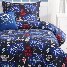 Kaleido Space KALEIDOSPACE Kids Comforter Set Full Size for Boys, Glow in The Dark Gamer Bedding Set Full-1 Full Comforter, 1 Decor Pillow, 2 Pillow Shams