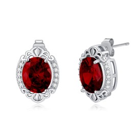 Althum Red Garnet Stud Earrings 925 Sterling Silver 10 mm x 8 mm Oval Cut Garnet Earrings for Women, Sterling Silver