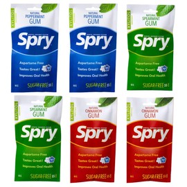 Spry On The Go Fresh Natural Xylitol Chewing Gum Dental Defense System - Aspartame-Free, Sugar-Free, Non-GMO (Variety, 55 Count - Pack of 6)