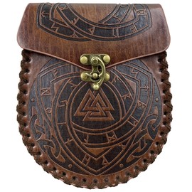 HiiFeuer Nordic Embossed Belt Bag, Retro Medieval Faux Leather Side Pack, Vintage Portable Belt Pouch for LARP Ren Faire（Fenrir Black）