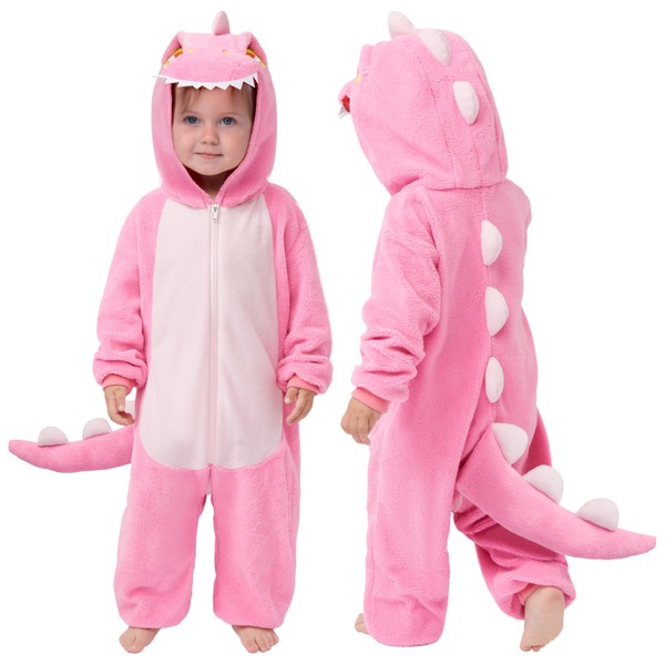Spooktacular Creations Baby Unisex Pajama, Pink Dinosaur Toddler Hooded Jumpsuit