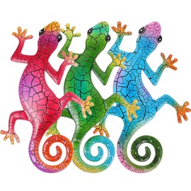 VOSAREA 3PCS Gecko Wall Art Metal Gecko Decorations Home Decorative Wall Hangings Vintage Craftwork