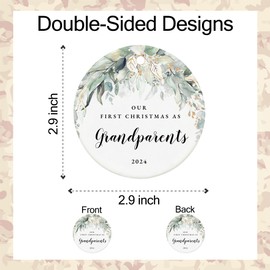 Grandparents Ornament 2024, Our First Christmas as Grandparents 2024, New Grandparents Gifts, 2.9" Ceramic Hanging First Time Grandparent Christmas Tree Decorations
