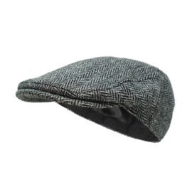 Borges & Scott Nevis Flat Cap - 100% Handwoven Wool – Harris Tweed – Water Resistant - Charcoal Herringbone - 54cm