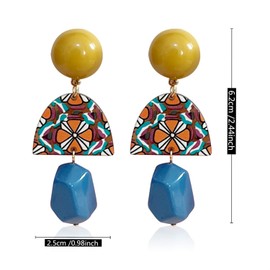 KVANU Unique Bohemian Vintage Acrylic Flower Dangle Drop Earrings 70s 80s Colorful Retro Geometry Stud Earrings for Women Statement (Yellow)