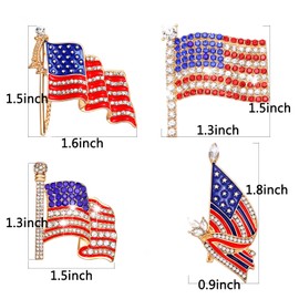 American Flag Brooches 4 th of July Patriotic Red White Blue Rhinestone USA Letter Cross Eagle Map Heart Ribbon Brooch Pin Bulk Vintage Fourth of July Celebrate Independence Day Lapel Pins for Women