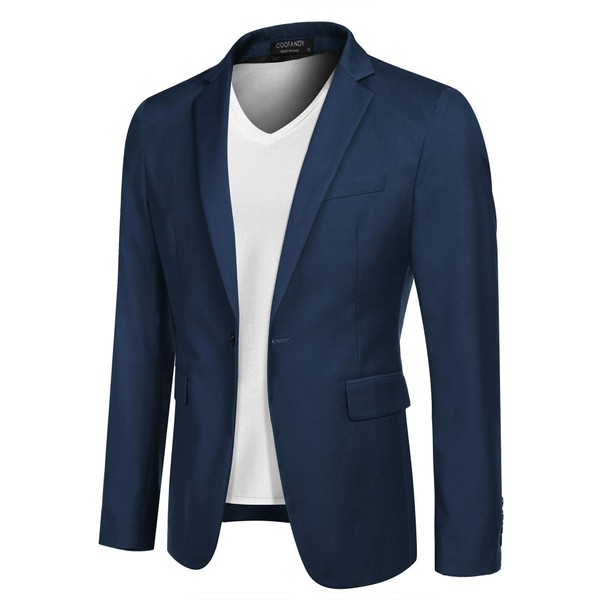 COOFANDY Mens Fitted Blazer Casual Navy Sports Jacket Lightweight One Button Slim Fit Sport Coat (Blue XL)