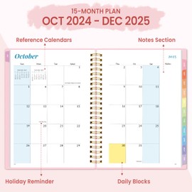 Annecy 2025 Planner, Weekly ＆ Monthly Planner 2025, Jan. 2025 – Dec. 2025, 6.4" x 8.5" Monthly Agenda Planner with Tabs, Waterproof Flexible Cover, Spiral Binding, Double-sided Pocket, Bookmark, Pink