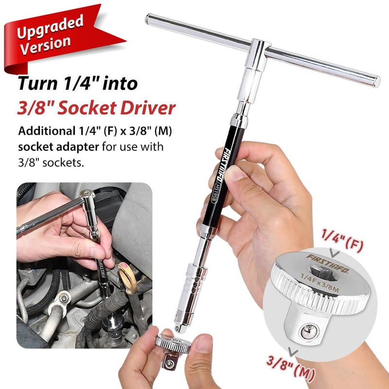 FIRSTINFO H5195B 1/4-inch Drive Adjustable 2-Way T-Handle Spinner Wrench, with