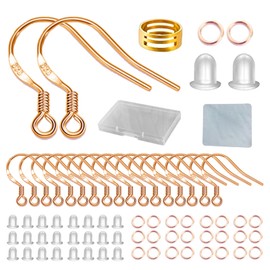Ganchos para arete, 240 piezas de oro rosa, kit de fabricación de aretes con ganchos hipoalergénicos, anillos de salto y respaldos de goma transparente para hacer joyas