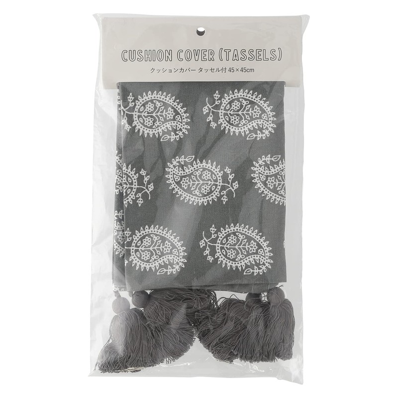 Fujiboeki Cushion Cover 45×45 Gray 100% Cotton With Tassel Paisley