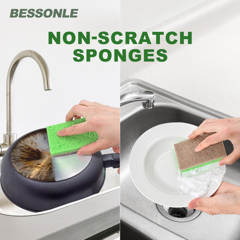 BESSONLE 10 Pack Biodegradable Natural Sponges Kitchen - Compostable Cellulose