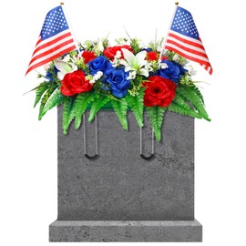 Lemosae Memorial Day Headstone Flower Saddle Artificial Cemetery Grave Flowers for Veterans 4th of July Independence Day Patriotic Tombstone Gravestone Arrangements Outdoor Decorations