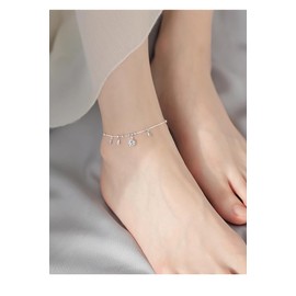 Cute Ball Beaded Bell Adjustable Anklet Bracelets for Women Dainty Gold Plated Round Charm Ankle Bracelet Chain Fashion Summer Foot Jewelry Valentine's Day (Silvery, One size)