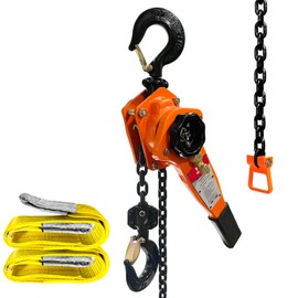 YATOINTO Lever Chain Hoist, 3/4 Ton Come Along Winch, 10FT Manual Ratchet Puller Hoist,G80 Black Chain and 2 Heavy Duty Hooks,1650lbs Hoist for Lifting(with 2PCS Straps)