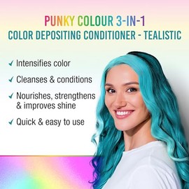 Punky Limpiador y Acondicionador para El Cabello Con Depósito de Color 3 En 1, 8.5 Onzas Líquidas (Tealistic)