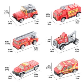 BenRich 6Pcs Mini Die Cast 1/64 Scale Alloy Fire Truck Vehicle Set - Metal Model Toys With Ladder Truck, Water Tower, Ambulance, Transport Car, Patrol Car for Boys and Girls