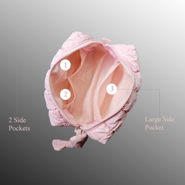 PIAKASSO Quilted Pink Makeup Bag, Cute Puffer Aesthetic Makeup Pouch, Organizer for Women, Soft Padded Travel Toiletry Bag, Includes Pink Hair Clip, Stylish Gift Idea