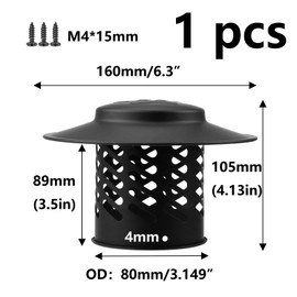 Semetall Chimney Cap 3-Inch,304 Stainless Steel Chimney Cover,Stove Pipe Chimney Cap with Screws,Black