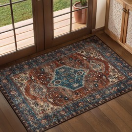 Tangsoo Washable Entryway Rugs 2x3 Vintage Non Slip Small Area Rug, Indoor Front Door Rug, Print Distressed Door Mat Indoor Entrance Soft Low Pile Throw Rug for Entry Kitchen Bedroom Bathroom