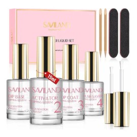 Saviland Dipping Uñas Base + Activador + Top + Brush Saver